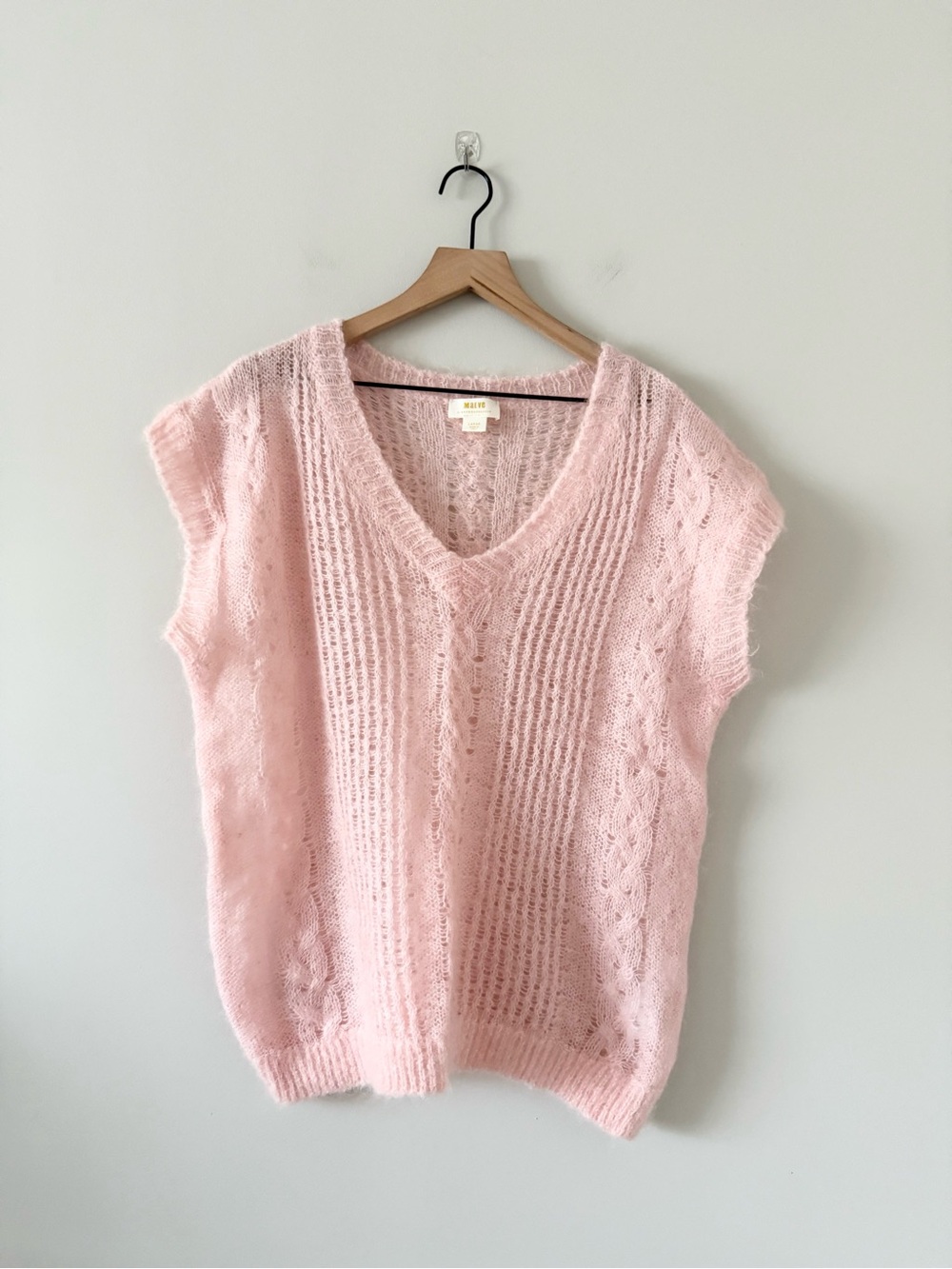 Maeve by Anthropologie Open Weave Pointelle V-Neck Sweater Size L